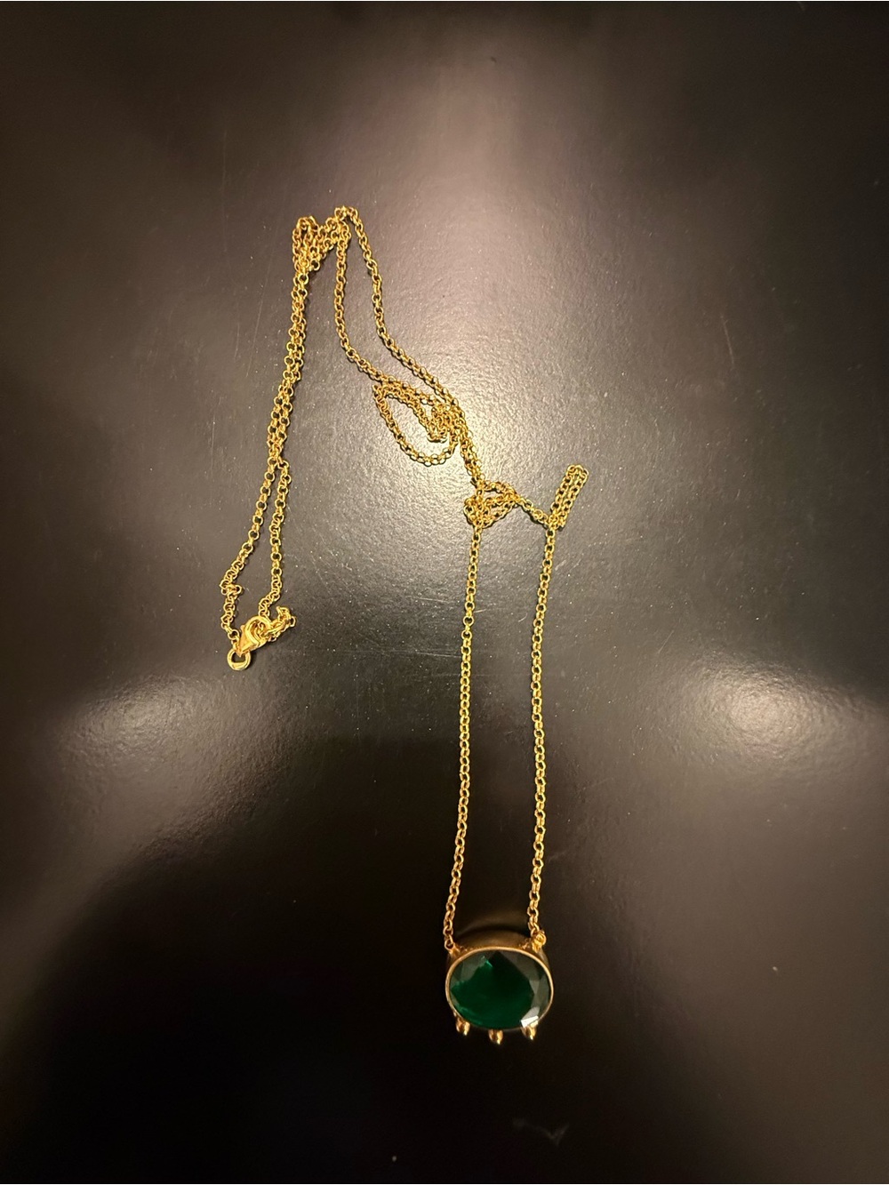 Emerald&Hammered Sterling Silver 24K Gold Chain Necklace with Green Pendant